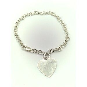 Sterling Silver Heart Tag Charm Link Bracelet 7.5"